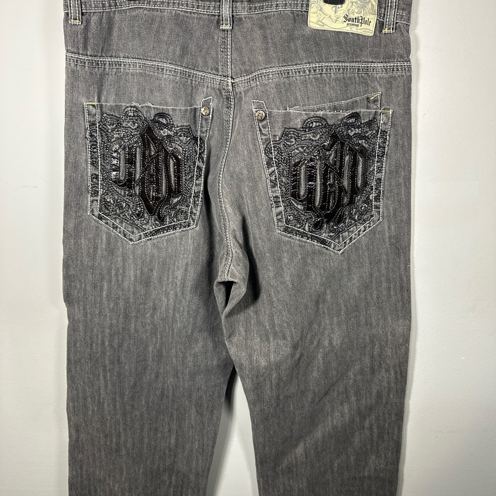Southpole Gray Jeans Mens 38 Baggy Y2K Embroidered Back Hip Hop